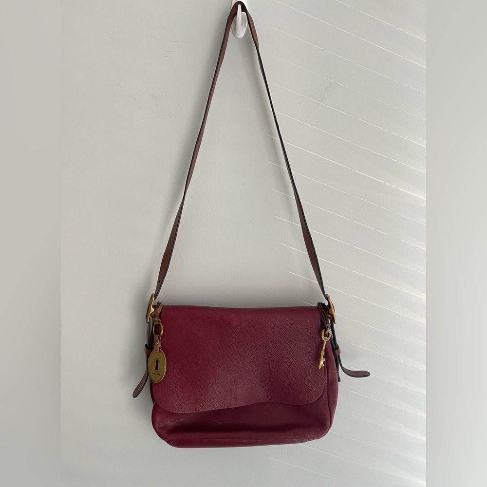 Fossil Deep Red Leather Crossbody Bag